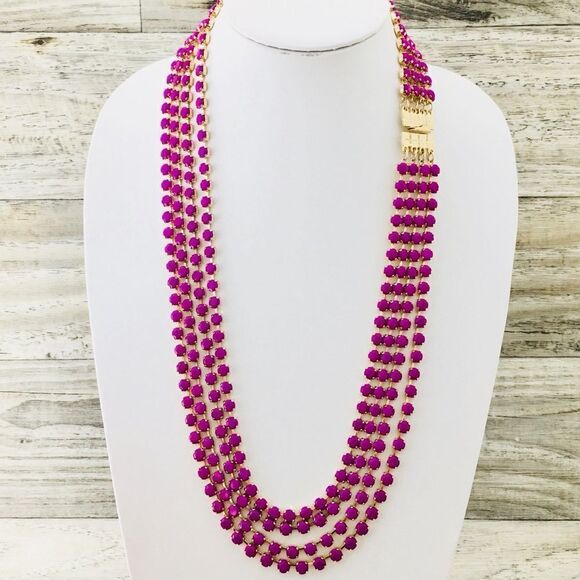 Massive Stunning Statement Medium Orchid Pink Cabochons Prong s Necklace 4510 - Picture 2 of 6